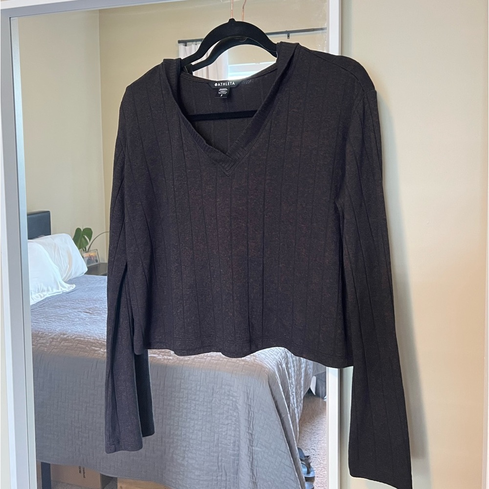 Athleta Hooded Vneck Sweater Pullover size Small
